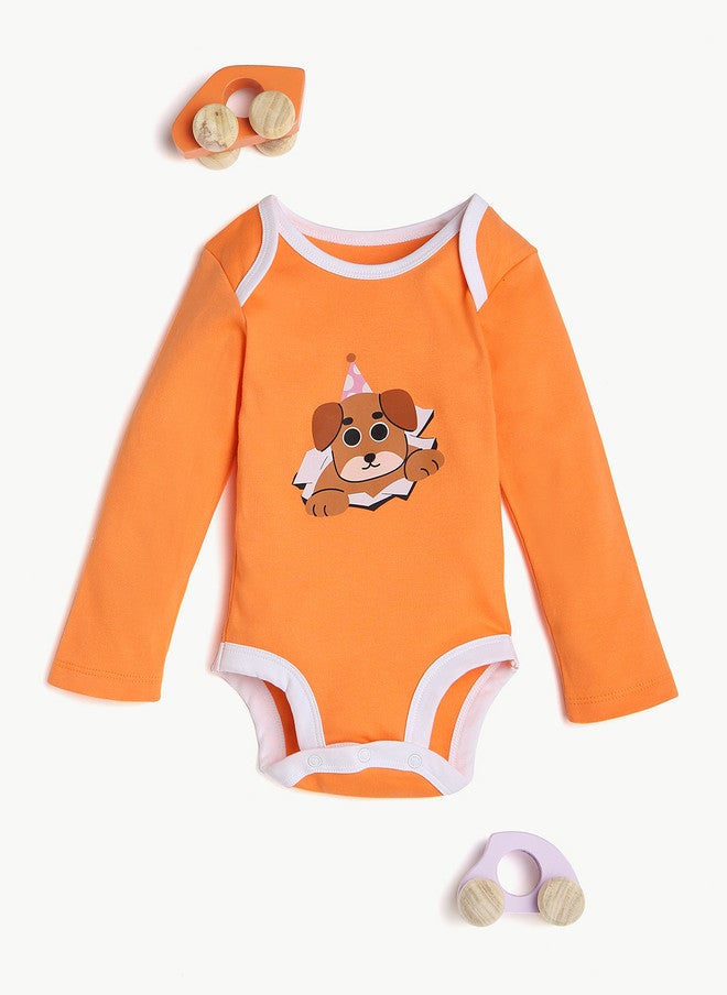 BONTOTS Infant Girls Peek-a-Pup Printed Organic Cotton Bodysuit - Image 2